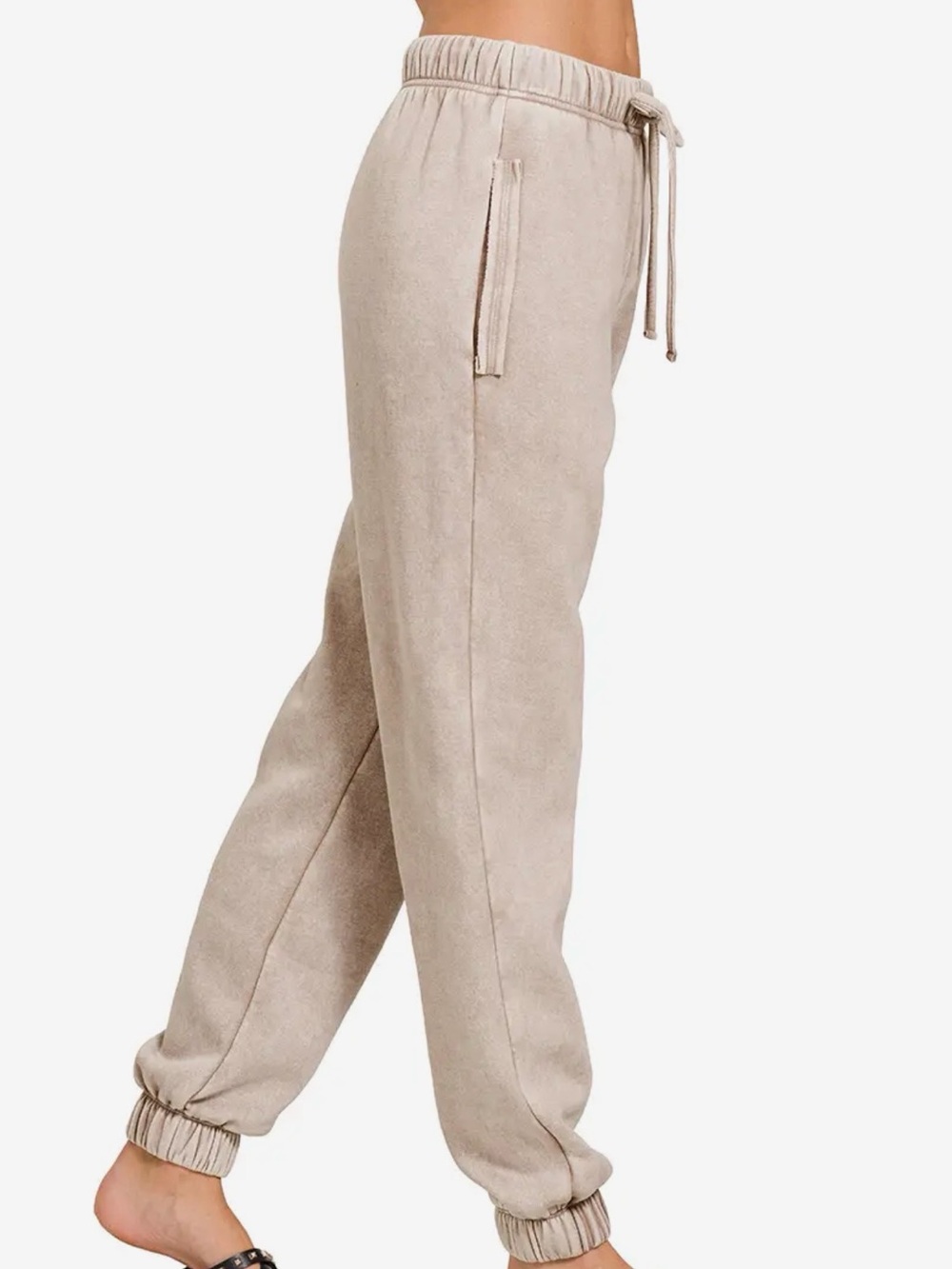 Women's Relaxed Drawstring Jogger Pants - MOCHA - Picture 2 of 3